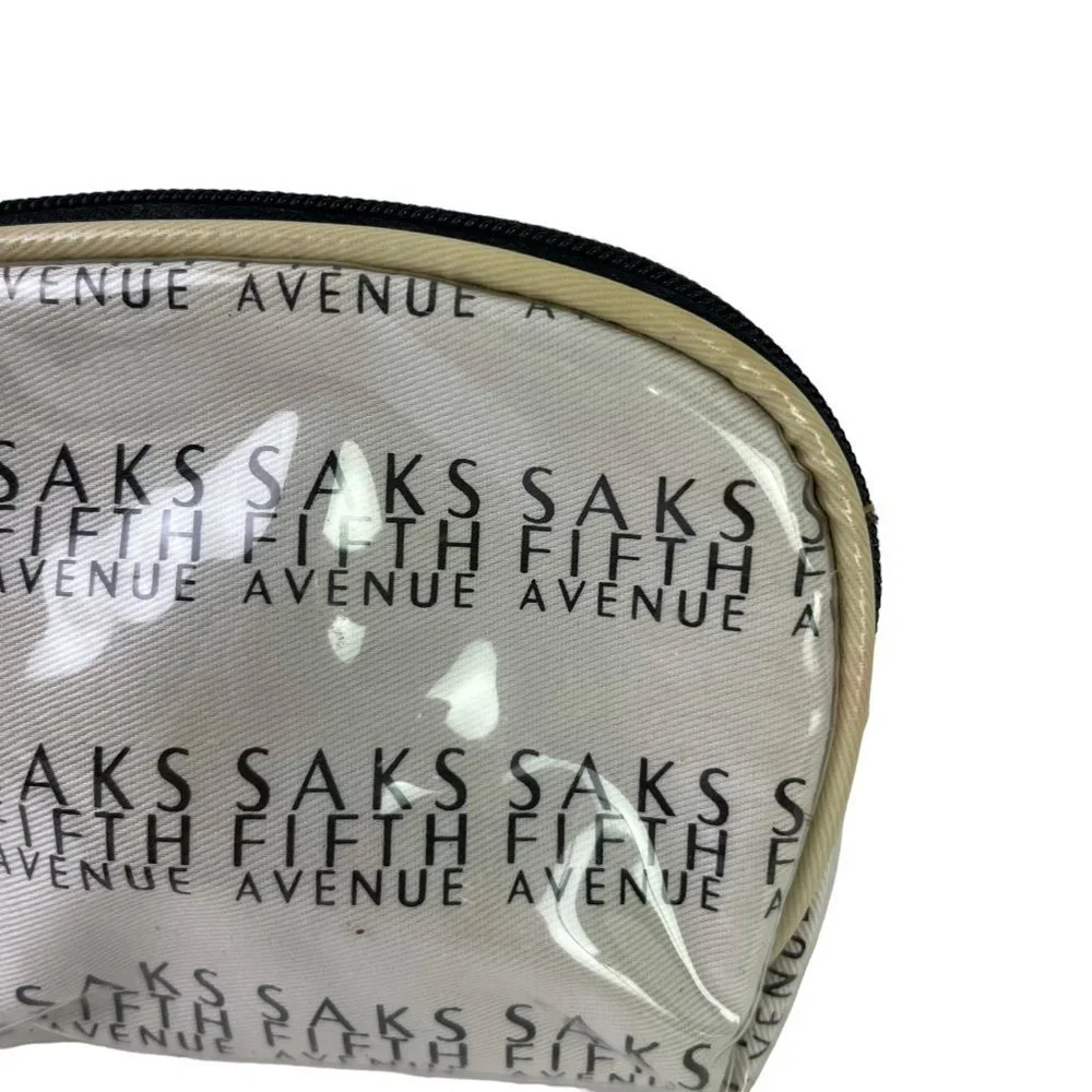 Saks Fifth Avenue Logo Full Zip Coin Purse Plastic Full Zip Cosmetic Bag Tote
